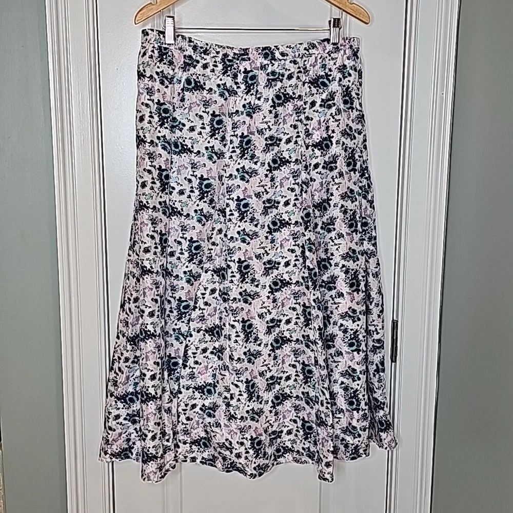 Garnet Hill Floral Print Silk Maxi Skirt - Size 14